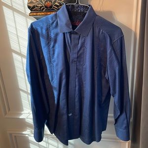 Robert Graham Men’s Blue Geo-Patterned Long Sleeve Button Down Shirt Size L